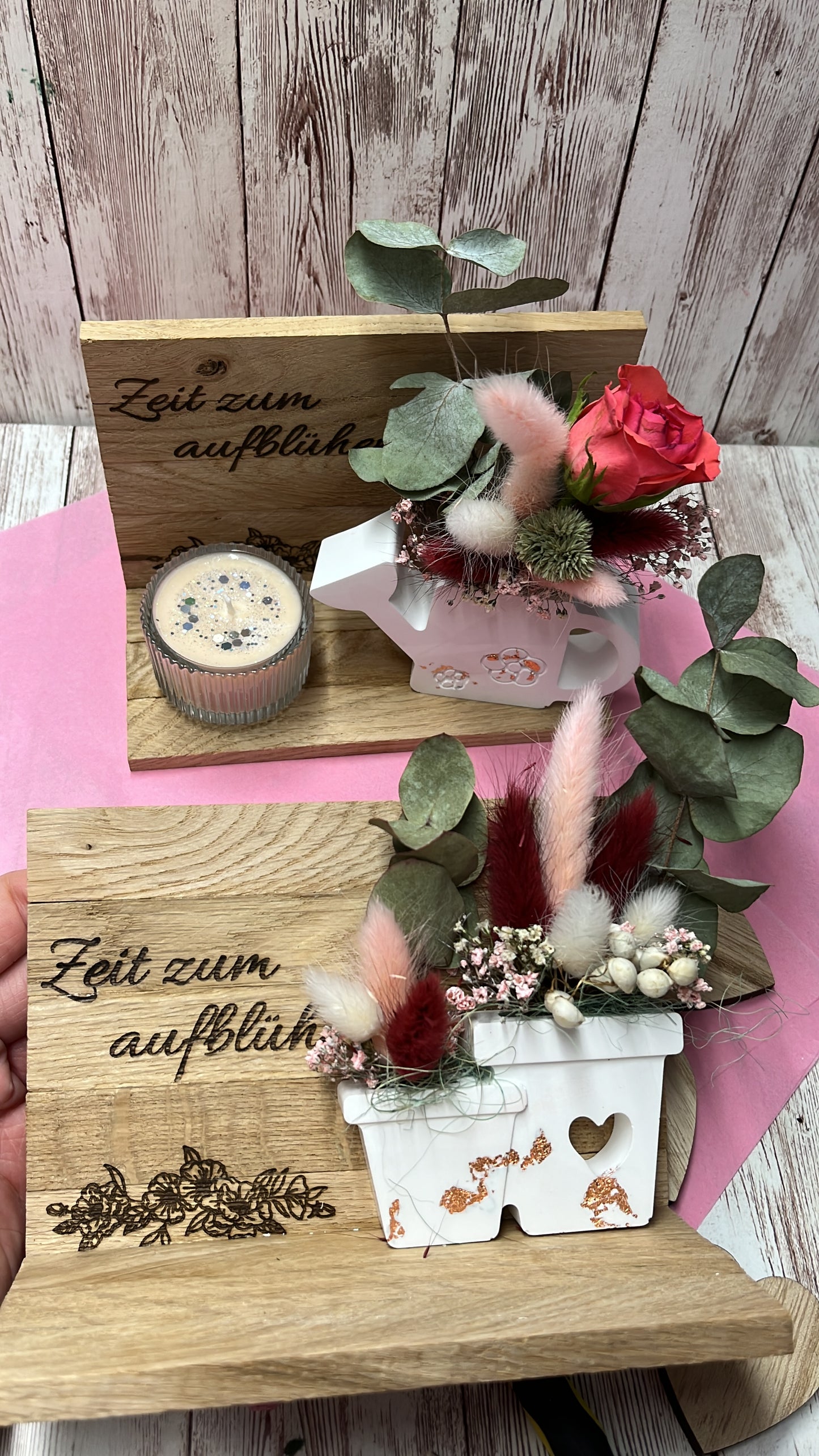 Geschenkset Blumentopf • Gießkanne mit Kerze und Spruch