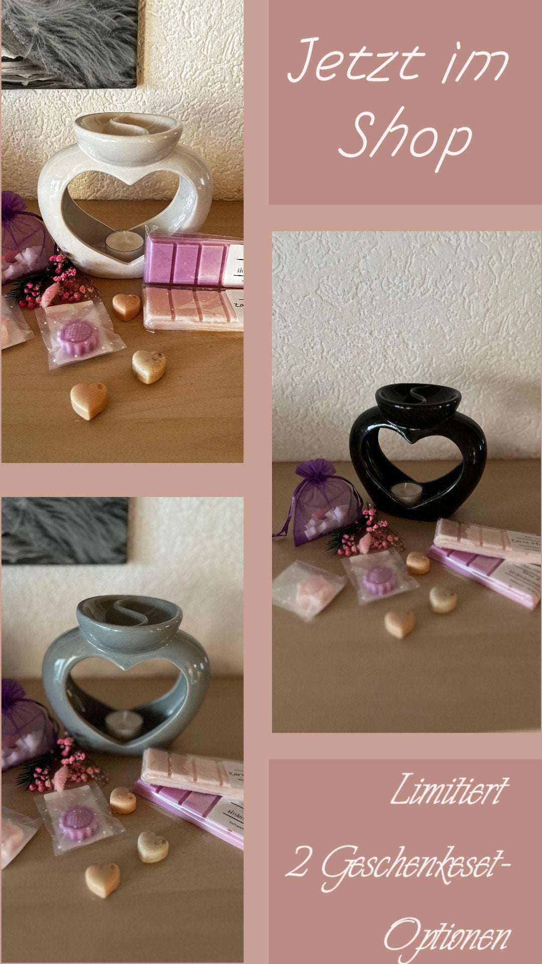 Geschenkset • Duftlampe Herz mit Doppelkammer • Weihnachtsgeschenk • Geburtstag • Wachs • Duftwachs