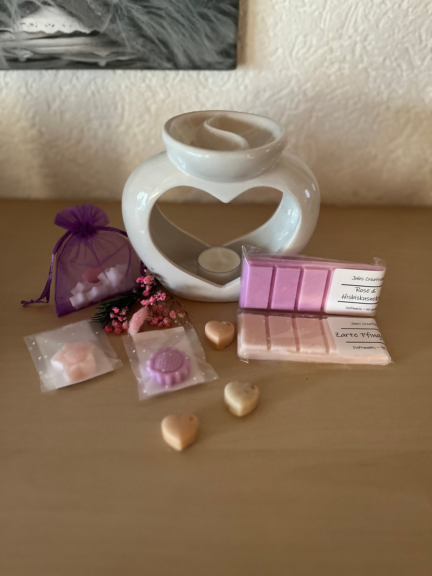 Geschenkset • Duftlampe Herz mit Doppelkammer • Weihnachtsgeschenk • Geburtstag • Wachs • Duftwachs