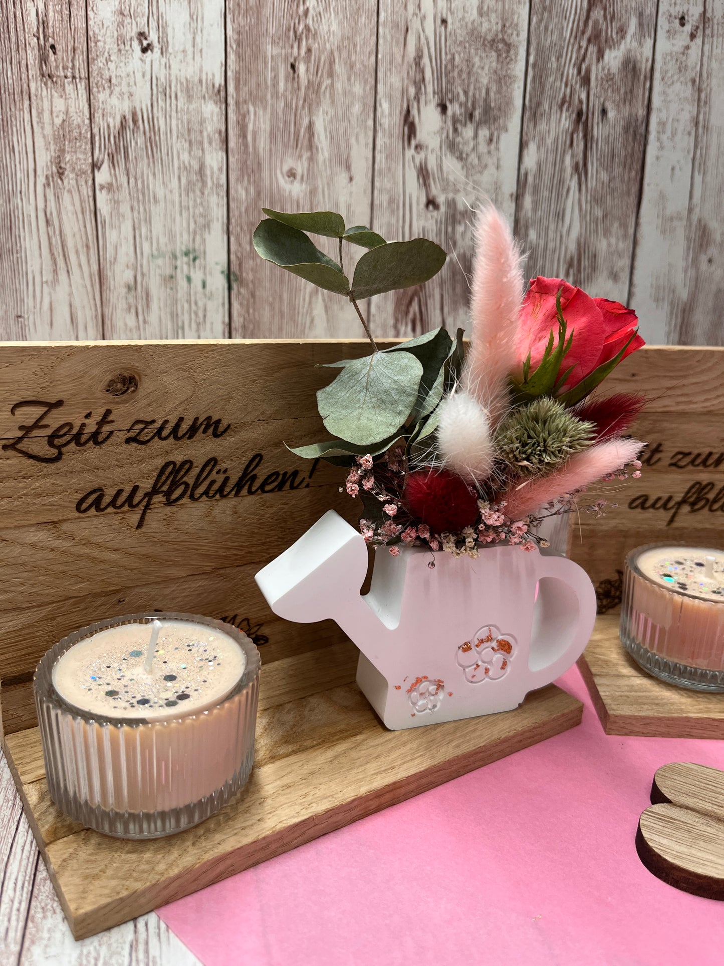 Geschenkset Blumentopf • Gießkanne mit Kerze und Spruch