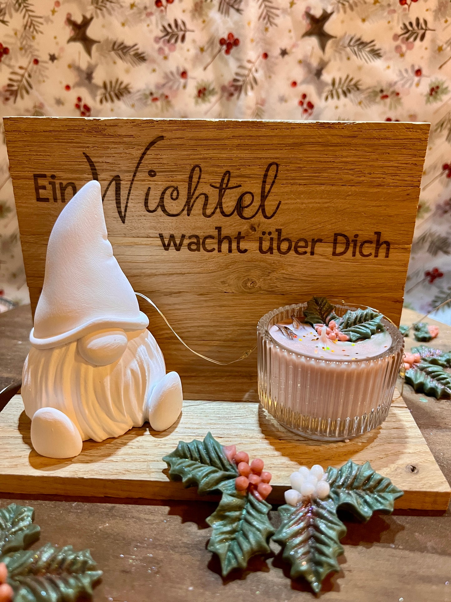 Handgemachtes Wichtel-Deko-Set mit Duftkerze & personalisiertem Spruch • Weihnachtsgeschenk • Sojawachs Kerze• Wichtelgeschenk