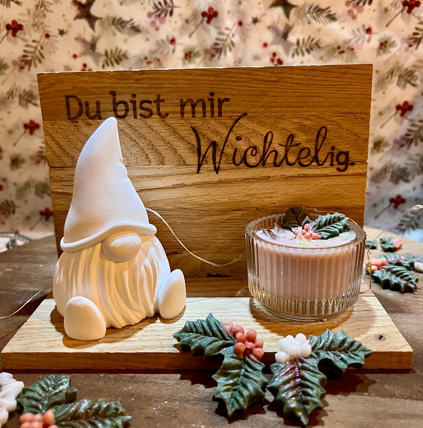 Handgemachtes Wichtel-Deko-Set mit Duftkerze & personalisiertem Spruch • Weihnachtsgeschenk • Sojawachs Kerze• Wichtelgeschenk
