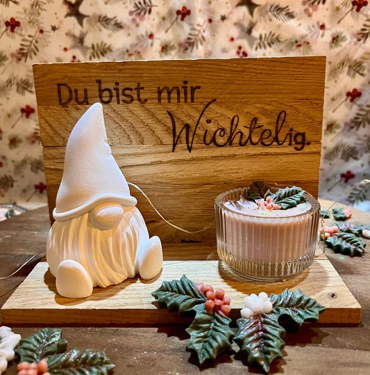 Handgemachtes Wichtel-Deko-Set mit Duftkerze & personalisiertem Spruch • Weihnachtsgeschenk • Sojawachs Kerze• Wichtelgeschenk