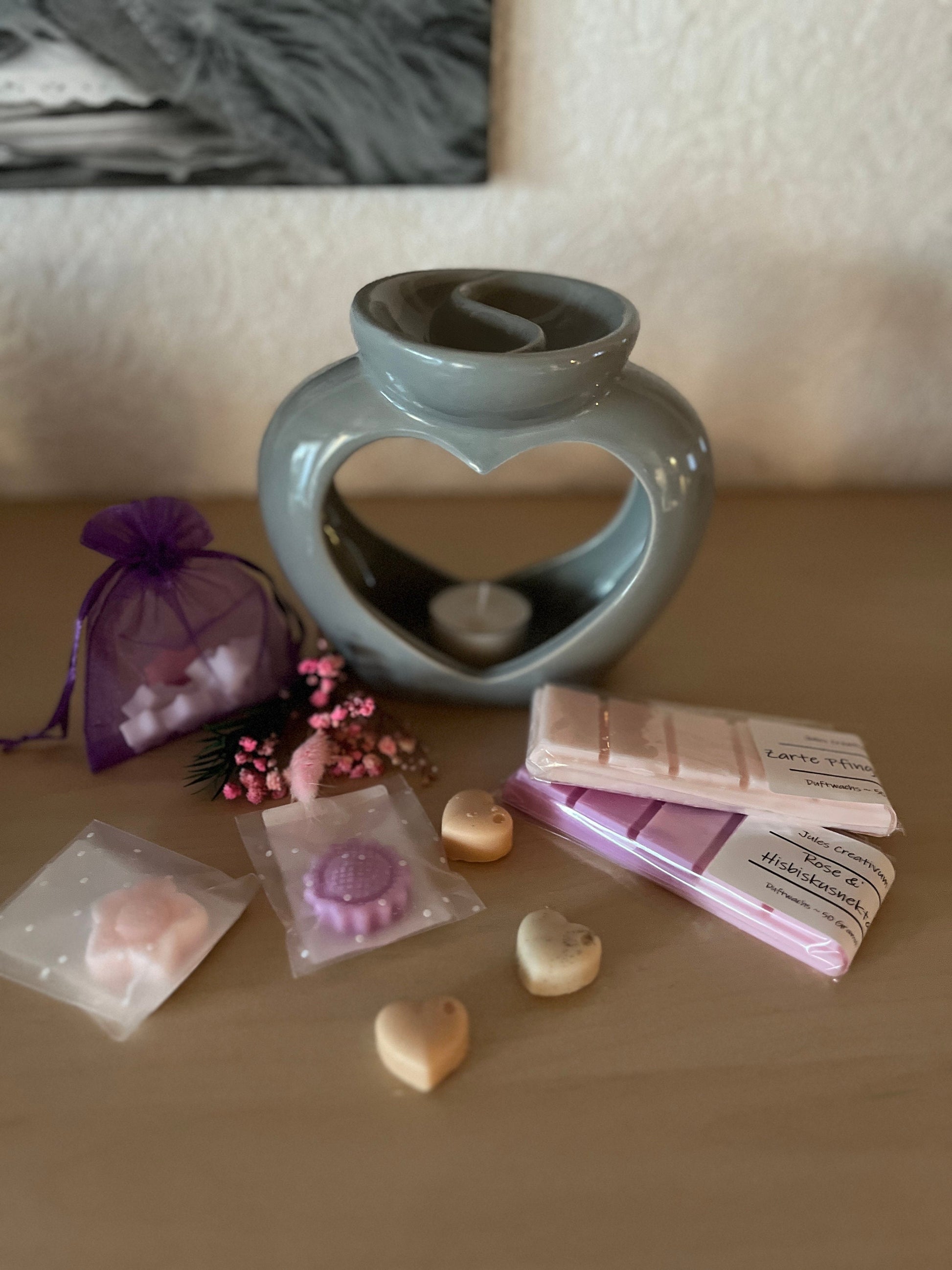 Geschenkset • Duftlampe Herz mit Doppelkammer • Weihnachtsgeschenk • Geburtstag • Wachs • Duftwachs